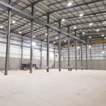 Large empty process hall with new LED lights
